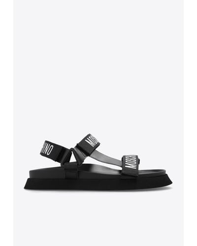 Moschino Logo-Tape Flat Sandals - White