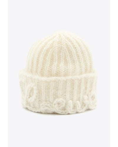 Loewe Logo Appliqué Mohair-Blend Beanie - White