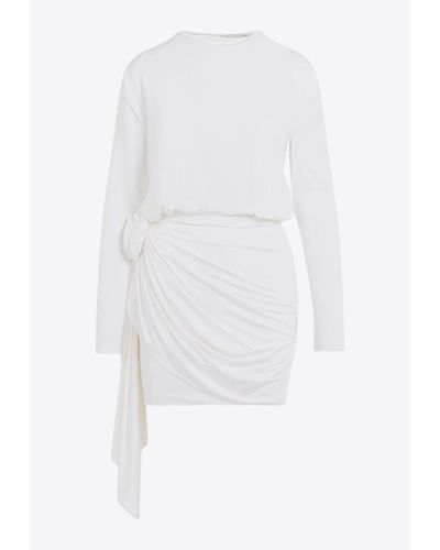 Magda Butrym Long-Sleeved Draped Mini Dress - White