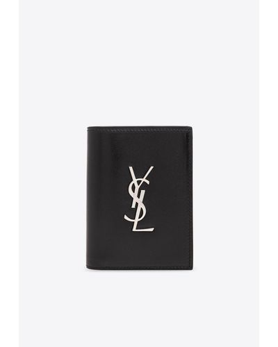 Saint Laurent Cassandre Single-Fold Leather Cardholder - Black