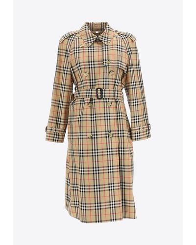 Burberry Double-Breasted Checked Trench Coat - Natural