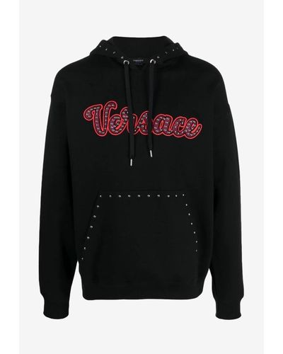 Versace Studded Varsity Logo Hooded Sweatshirt - Black