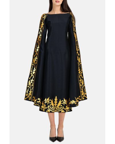 Rue15 Her Majesty Embroidered Kaftan With Flared Sleeves - Black