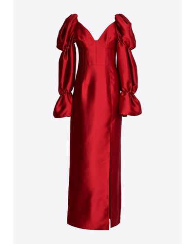 Khirzad Femme Solarino Off-Shoulder Maxi Dress - Red