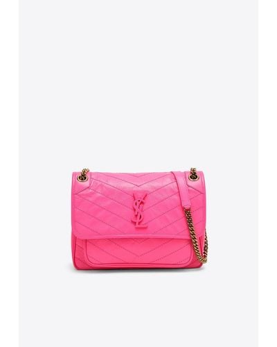 Saint Laurent Medium Niki Shoulder Bag In Crinkled Leather - Pink