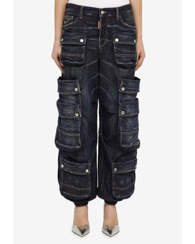 Pants Multi-Pocket Cargo Jeans - Black