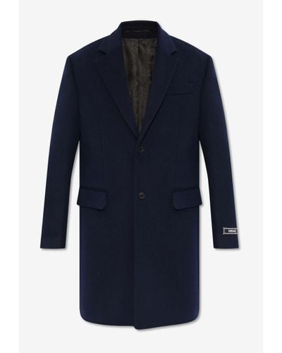 Versace Single-Breasted Wool-Blend Coat - Blue