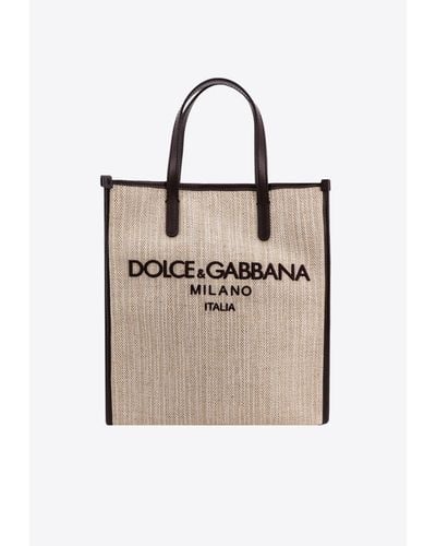 Dolce & Gabbana Small Logo Canvas Tote Bag - Natural