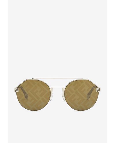 Fendi Logo Lens Round Sunglasses - Natural