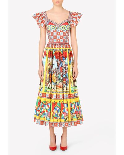Dolce & Gabbana Carretto-print Poplin Bustier Dress - Multicolor