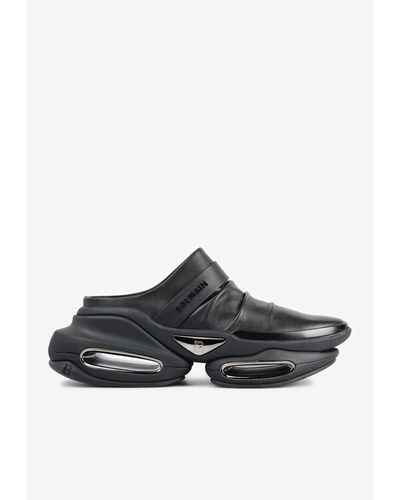 Balmain B Bold Drape Sneaker Mules In Calf Leather - Black