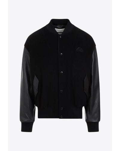 Alexander McQueen Logo Patch Leather Bomber Jacket - Black
