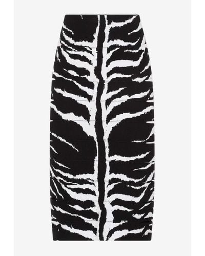 Alaïa Zebra Print Pencil Midi Skirt - White