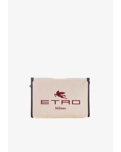 Etro Logo-Embroidered Pouch - White