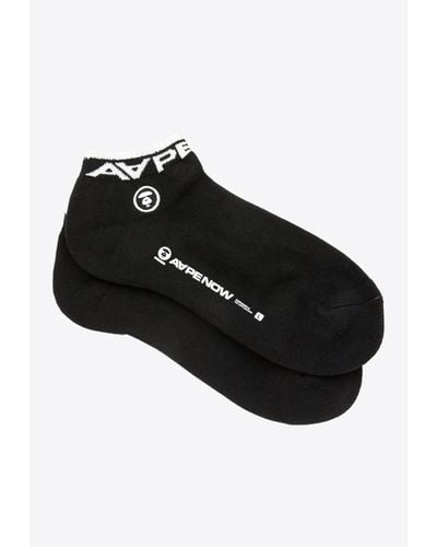 Aape Moonface Logo Embroidered Ankle Socks - Black