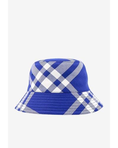 Burberry Checked Wool-Blend Bucket Hat - Blue