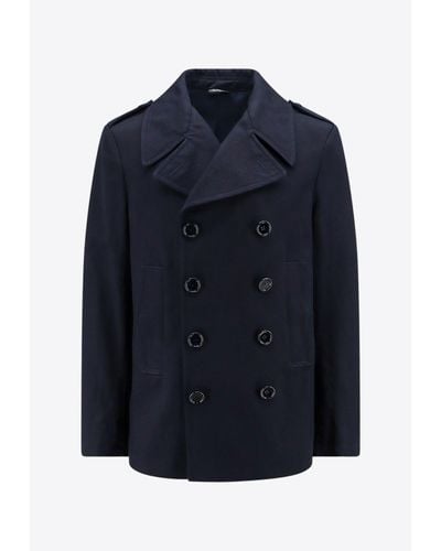 Dolce & Gabbana Double-Breasted Wool Peacoat - Blue
