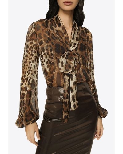 Dolce & Gabbana Leopard Print Silk Blouse - Brown
