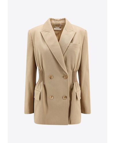 Chloé Double-Breasted Smocked Wool Blazer - Natural