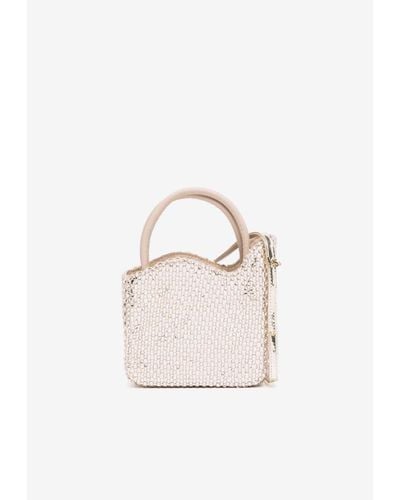 Le Silla Mini Ivy Crystal-Embellished Top Handle Bag - White