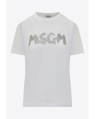 MSGM Glittered Logo T-Shirt - Grey