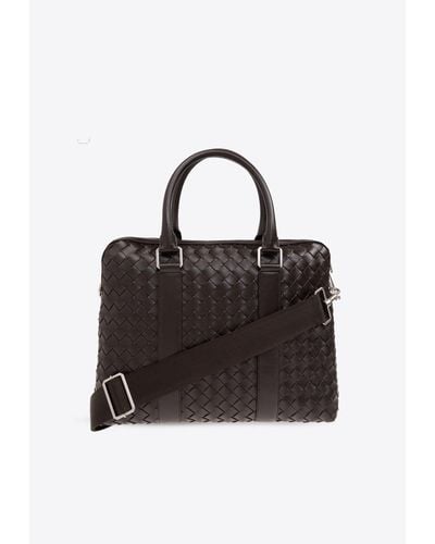 Bottega Veneta Slim Intrecciato Leather Briefcase - Black
