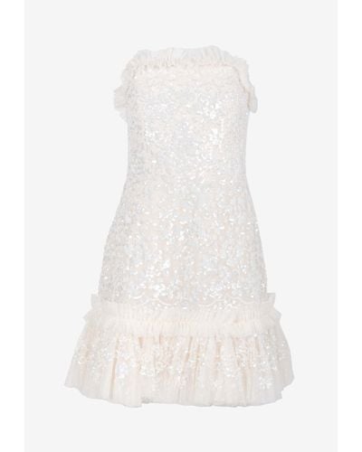 Needle & Thread Regal Rose Strapless Mini Dress - White
