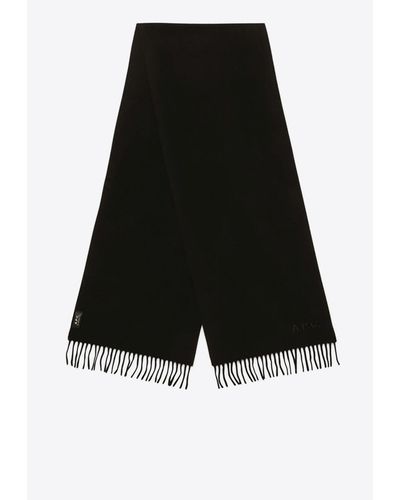A.P.C. Ambroise Brodée Logo Embroidered Scarf - Black