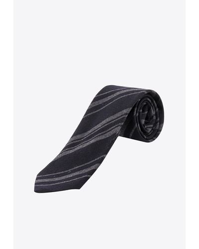NICKY MILANO Striped Wool-Blend Tie - Black