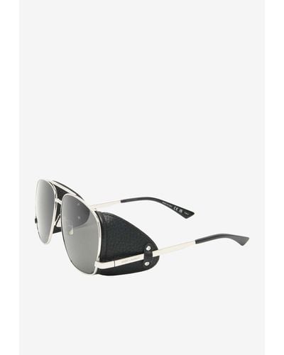 Saint Laurent Leon Leather Aviator Sunglasses - White