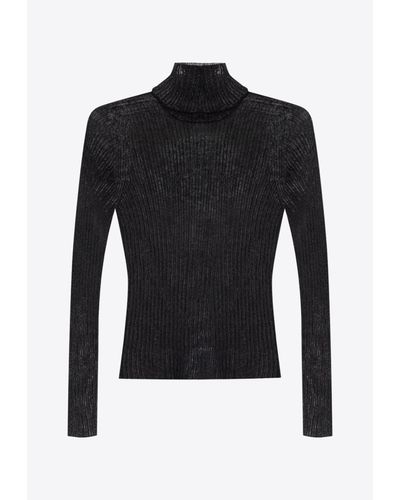 Saint Laurent Semi-sheer Turtleneck Sweater - Black