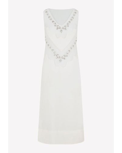 Simone Rocha Pearl-Embellished Sleeveless Midi Dress - White