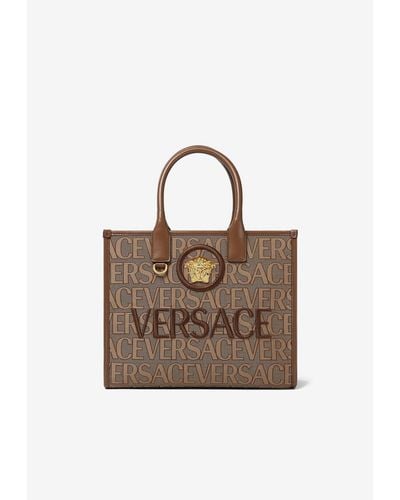 Versace Small All-Over Logo Tote Bag - Brown