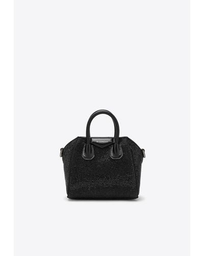 Givenchy Micro Antigona Crystal-Embellished Top Handle Bag - Black