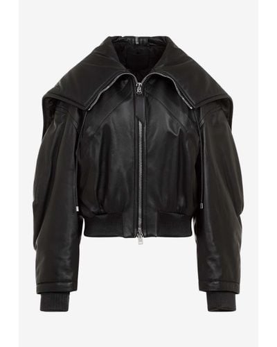 The Attico Maxi Hood Leather Bomber Jacket - Black