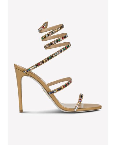 Rene Caovilla Cleo Sandal With Multicolor Crystals - Natural