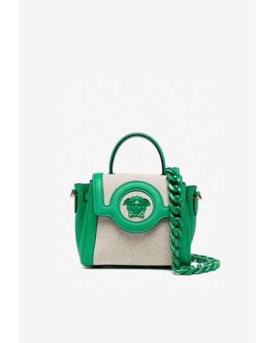 Versace La Medusa Leather-trimmed Top Handle Bag - Green