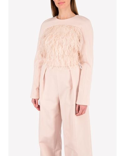 Bibhu Mohapatra Round Neck Feather Top - Pink