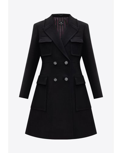 Etro Double-Breasted Wool Coat - Black