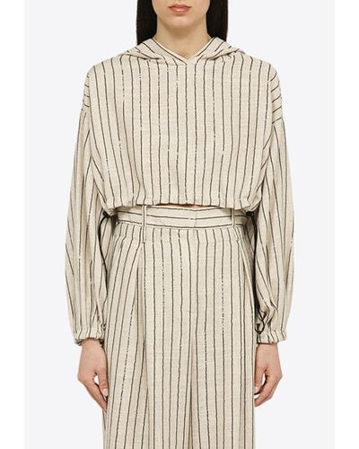 The Mannei Sunne Striped Cropped Hooded Sweatshirt - Natural