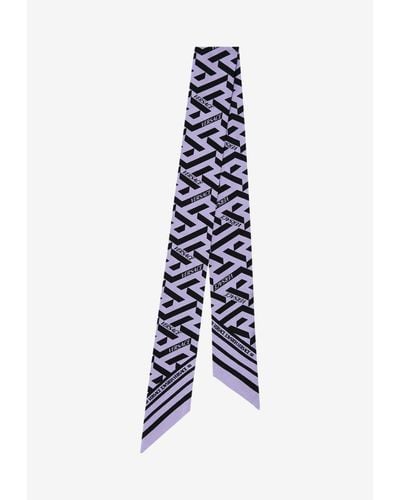 Versace La Greca Silk Twill Scarf Tie - Purple
