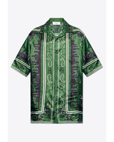 Off-White c/o Virgil Abloh Skyline Paisley Pattern Bowling Shirt - Green