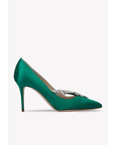Manolo Blahnik Nadira 90 Crystal Embellished Satin Court Shoes - Green