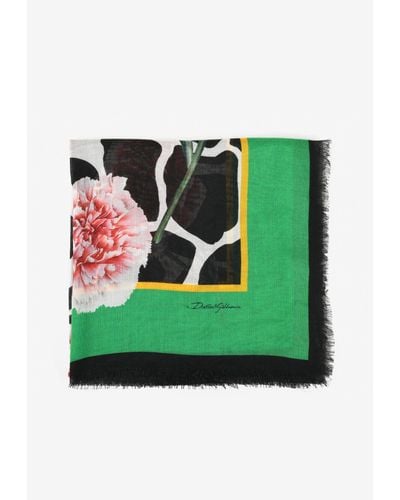 Dolce & Gabbana Floral Print Silk Twill Scarf - Green