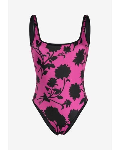 Versace Floral Print Reversible One-Piece Swimsuit - Pink