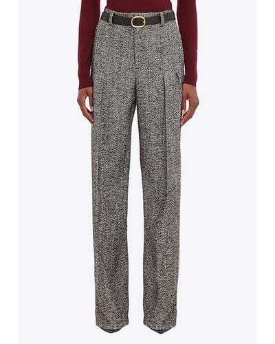 Victoria Beckham Herringbone Wool Trousers - Grey