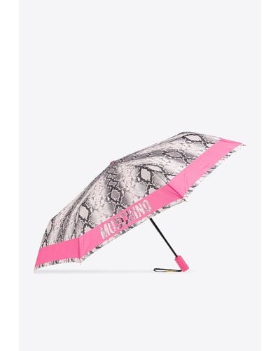 Moschino Logo Trim Snakeskin Print Umbrella - Pink