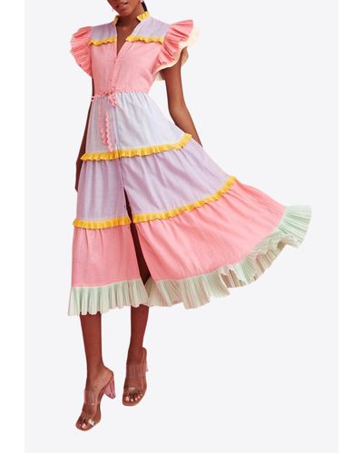 Celiab Aurora Ruffle Midi Dress - Pink