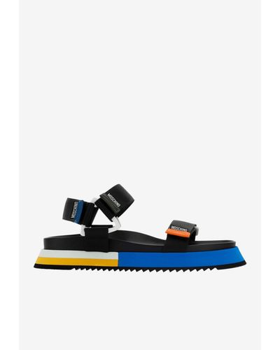 Moschino Logo Velcro Strap Sandals - Blue