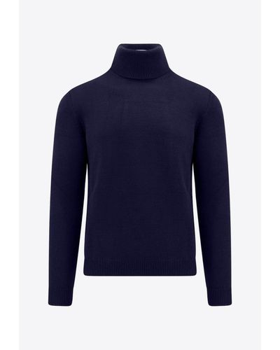 Roberto Collina Long-Sleeved Turtleneck Wool Sweater - Blue